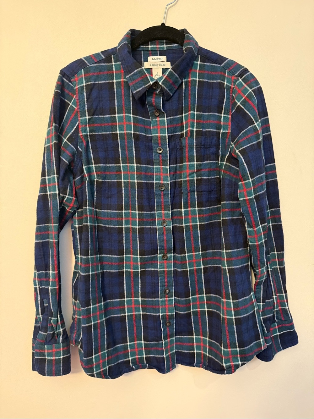 L.L. Bean Navy, Green & Red Plaid Women's Button-Down Shirt